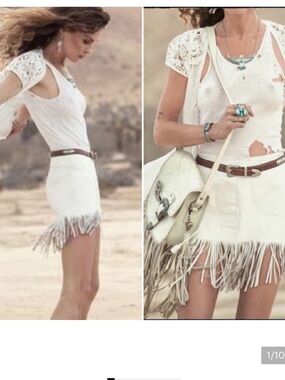 Vintage Spell and the gypsy Muse Fringe Mini Skirt in White
